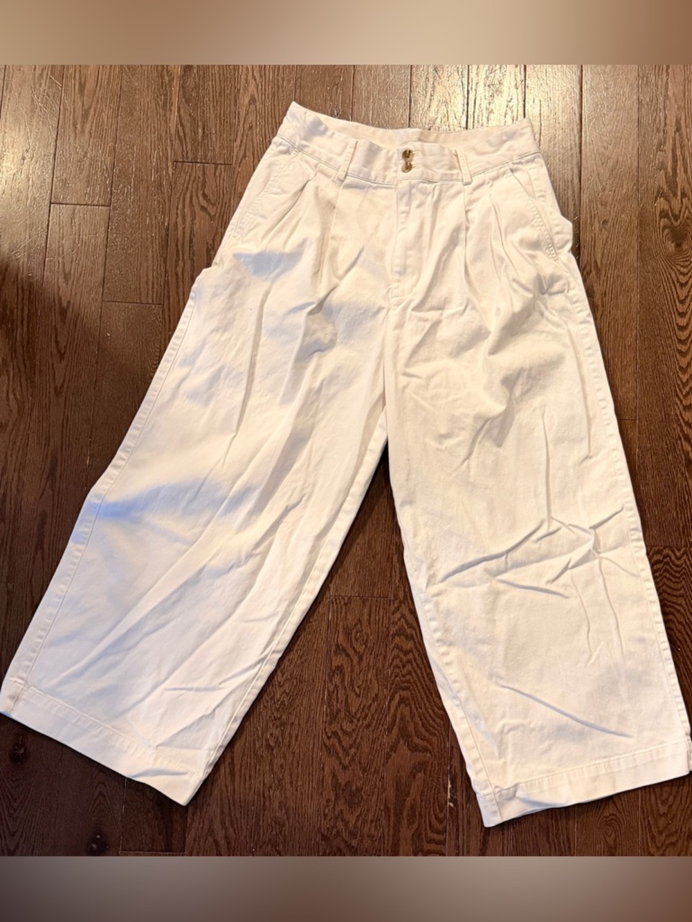 Madewell White Wide-Leg Pleated Cotton Pants